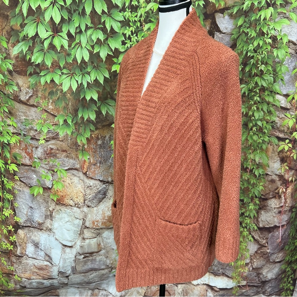 BAREFOOT DREAMS Plush Burnt Sienna Textured Open Cardigan, XL - Picture 3 of 9